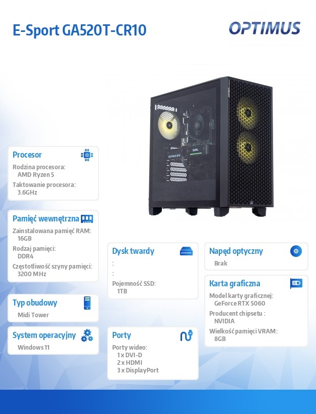 Komputer GAMINGOWY Ryzen 4500/16GB/1TB/RTX 5060 8GB/Windows 11 HOME - obrazek 9