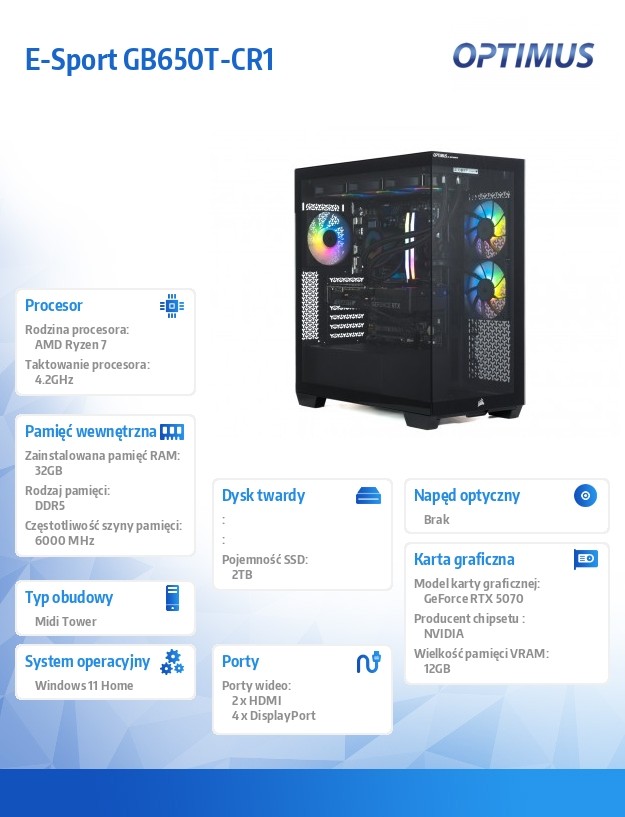 Komputer GAMINGOWY Ryzen 7 7800X3D/32GB/2TB/RTX 5070 OC 12GB/Windows 11 HOME - obrazek 2