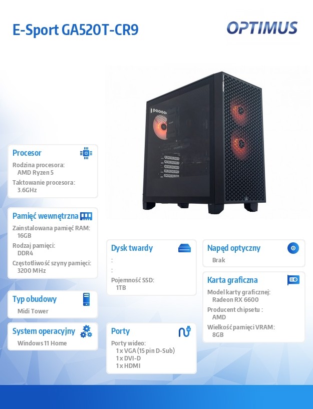 Komputer GAMINGOWY Ryzen 5 3600/16GB/1TB/RX 6600 8GB/Windows 11 Home - obrazek 7